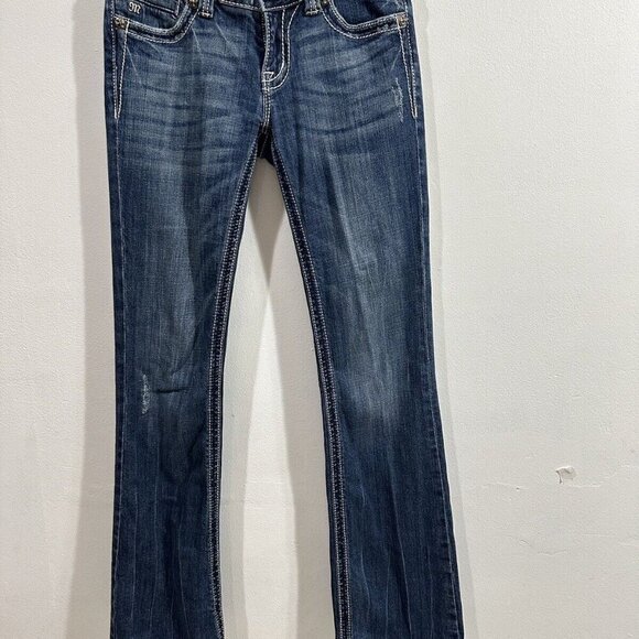 Miss Me Women Boot Cut Distressed Embellished Fleur Rear pockets Bling SZ 28 - Picture 11 of 11